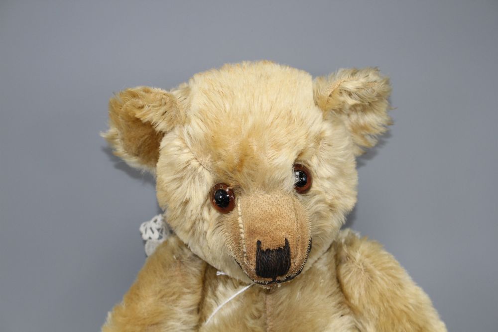 A Chiltern Hugmee c.1930 bear, 18in., blond mohair, hair loss front tummy, repair to right paw, split to left paw